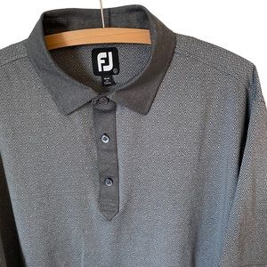 Footjoy Lisle Golf Polo Mens Large Diamond Geometric Pattern Shirt Gray 3 Button